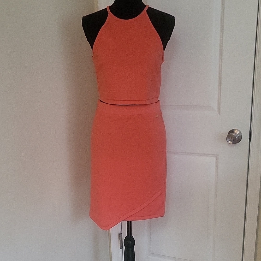 2pc Guess Marciano EUC Asymmetrical Halter & Skirt Set